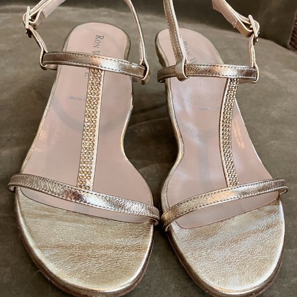 Ron White FLOTO Champagne Gold Cocktail Sandals T Strap NIB Size 38 EURO 7.5 US - Picture 7 of 12